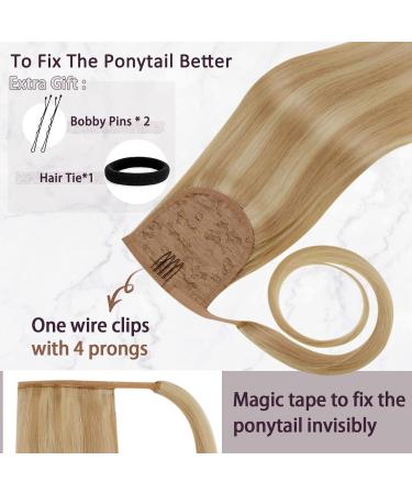 Runature 45cm Real Hair Ponytail Extensions - Blonde Highlights Remy Human Hair 80g - #16P24 Braid - Buy Online on GoSupps.com