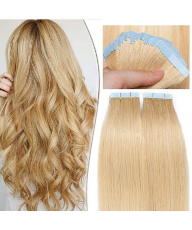 SEGO TAPE Extensions Real Hair 20 Tressen/30 g adhesive tape hair extension hair parts 100% remy human hair glue midblond#24-1 20 "(50cm) -30g