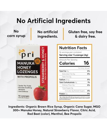 Buy PRI Manuka Honey Lozenges with Propolis - Soothing Cough Drops MGO 300+ Strawberry Flavor (16 Count) - International Shipping Available - Buy Online on GoSupps.com
