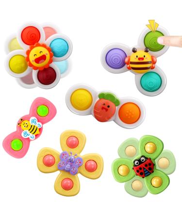 AIUOKYA 6 PCS Suction Cup Spinner Toys Simple Dimple Suction Toy with Silicone Bubbles Kids for Bath and Window Suction Cup Spinner Baby Toys for 1+ Years Old
