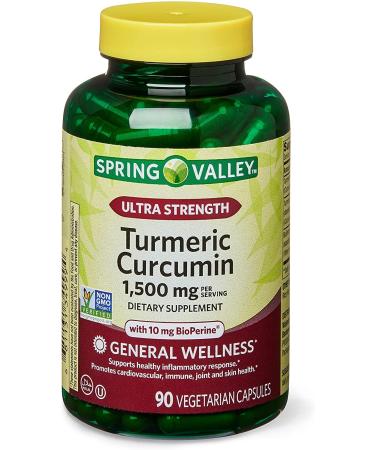 Spring Health 2 Set- Spring Valley Ultra-Strength Turmeric Curcumin 1 500mg 90 Capsules + Your Vitamin Guide 1.0 Count