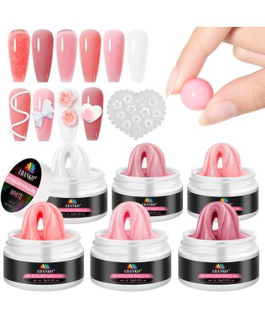EBANKU Hard Builder Gel for Nails 6 Colors Non-Sticky Hand Nail Extension Solid Builder Gel Sculpture Builder Gel Nail Extension Gel Kit with Silicone Mold for Nail Salon Home