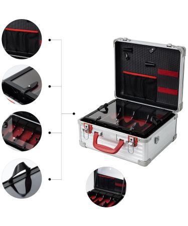 Professional Barber Case & Stylist Tool Box Organizer | Traveling Suitcase with Clippers Tray Storage for Shears Combs & Hairdresser Supplies - Silver Stripe - Buy Online on GoSupps.com