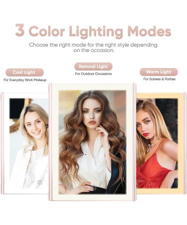 Trifold Makeup Mirror with Lights - 3 Color Modes, 72 LED Vanity Mirror, 1x/2x/3x Magnification, Touch Control, Portable High Definition Cosmetic Mirror - Pale Pink - Buy Online on GoSupps.com