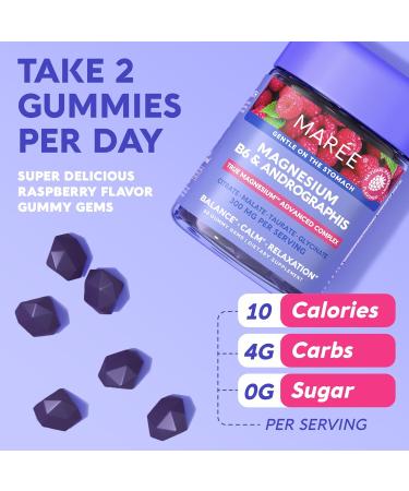MAREE Magnesium Gummies for Calm & Relaxation | Vitamin D3 K2 B6 Complex | Immune Support | 60 Raspberry Gummy Gems - Buy Online on GoSupps.com