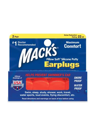 Mack's Pillow Soft Silicone Earplugs  2 Pair - The Original Moldable Silicone Putty Ear Plugs for Sleeping  Snoring  Swimming  Travel  Concerts and Studying (Orange)
