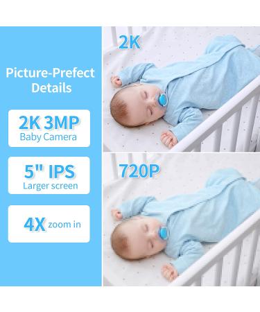 KAWA 2K QHD Video Baby Monitor with Camera, Audio, Night Vision, and 2-Way Talk - No WiFi, Recording & Playback, Temp Sensor, 4000mAh, Lullabies - 5'' Screen, 4X Zoom, 180 Flip, 1000ft Range - Buy Online on GoSupps.com
