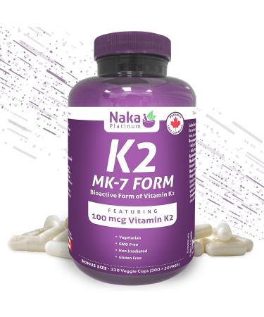 K2 MK-7 330 Naka Platinum K2 (MK-7 Form) 330 Veggie Caps - Exclusive Size: 300 + 30 Free 330 Count