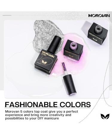 Morovan Gel Top Coat Set 6Pcs No Wipe, Shiny Matte Finish, Diamond Silver Shell Powder Base and Top Coat for Gel Nail Polish Salon - Buy Online on GoSupps.com