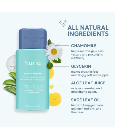 Nuria Hydrate Refreshing Micellar Water - No-Rinse Makeup Remover with Sage Leaf Oil Chamomile & Aloe - 200mL for All Skin Types - International Shipping Available - Buy Online on GoSupps.com