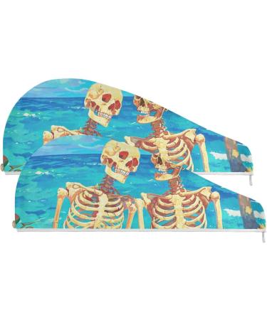Beach Human Skeleton Hair Towel 2 Pack | Super Absorbent Quick Dry Turbans for Women & Girls - Buy Online on GoSupps.com