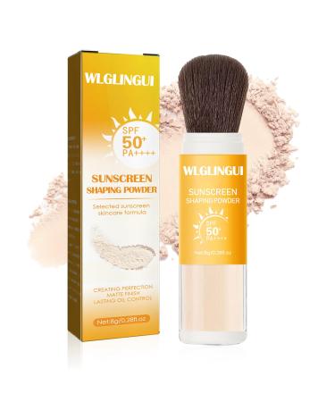Mineral Sunscreen Setting Powder SPF 50++ Oil Control Long Lasting Matte Sunscreen Powder for Face Natural Flawless Brush on Face Sunscreen Powder