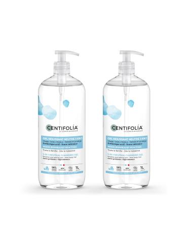 Centifolia CENTIFOLIA | Neutral Foaming Gel | Gentle Cleanses | Sensitive Skin | From Birth | Face Body & Hair | High Tolerance | 98% Natural | Organic & Vegan | Made in France | Pack of 2 x 1L