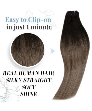 Runature Real Hair Clip-In Extensions - Ombre Dark Brown to Medium Brown & Ash Blonde - 80g 30cm 7PCs #2/6/18 - Smooth & Versatile Hair Recovery - Buy Online on GoSupps.com
