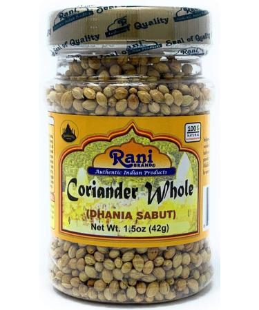 Rani Coriander (Dhania) Seeds Whole, Indian Spice 1.5oz (42g) PET Jar  All Natural | Gluten Friendly | NON-GMO | Vegan | Indian Origin PET JAR 1.5 Ounce (Pack of 1)