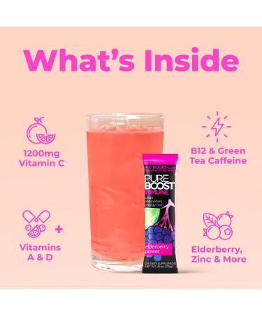 Pureboost Immune Clean Energy Drink Mix with Elderberry 1200mg Vitamin C & Zinc - 30 Count - Buy Online on GoSupps.com