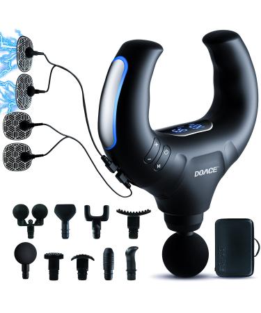 Upgraded Massage Gun Deep Tissue with EMS, 20 Speed Percussion Muscle Massager Gun and Stimulator for Pain Relief, Handheld Electric Pulse Massager Body Massager with 20 Pad for Shoulder Back Neck Leg Black