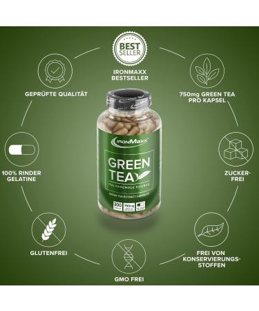 Ironmaxx Green Tea Capsules - 300 Pack | 339mg EGCG & 180mg Caffeine per Dose | Supports Health & Wellness | International Shipping Available - Buy Online on GoSupps.com