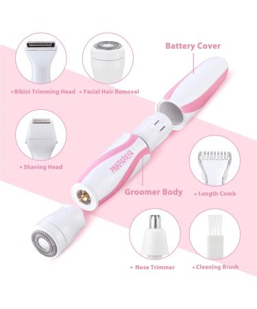 Shop 4-in-1 Electric Razors for Women - Bikini Trimmer Cordless Shaver for Face Legs & Pubic Hair Pink/White - Buy Online on GoSupps.com