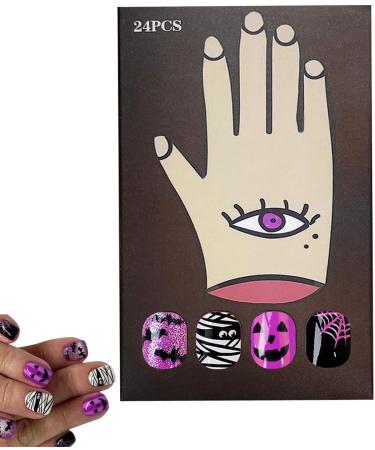 Halloween Nails Short Nail Stickers Press on Nails Short | Bat Spider Ghost False Nails Halloween Nail Design Nail Art Stickers Nail Halloween Decorations - Buy Online on GoSupps.com