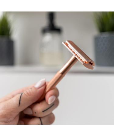 ANYMALE Safety Razor Rose Gold Edition - Eco-Friendly Ladies Set with Stand & 5 ASTRA Blades - Plastic-Free Metal Razor - Buy Online on GoSupps.com
