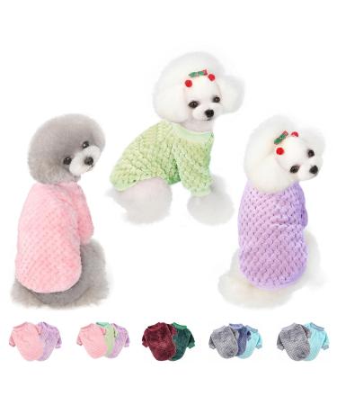 Dog Sweater 3 Pack Dog Sweaters for Small Medium Dogs or Cat Warm Soft Flannel Pet Clothes for Dogs Girl or Boy Dog Shirt Coat Jacket (Small Pink+Purple+Light Green) Small Pink+Purple+Light Green