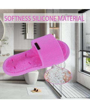 Hizolvio Shower Foot Scrubber - Silicone Bristle Cleaning Brush Slipper for Spa Massager - Exfoliating Dead Skin Remover - Non-Slip Suction Cups - Pink - Buy Online on GoSupps.com