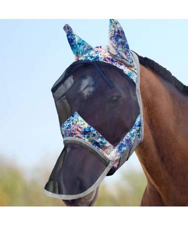 Harrison Howard LumiVista Horse Fly Mask Long Nose with Ears UV Protection for Horse-Pastel Mix Cob Cob Pastel Mix