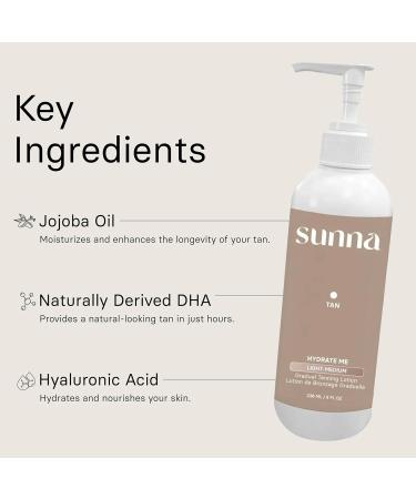 Gradual Self Tanning Lotion by SunnaTan - Hydrating Formula Made With Hyaluronic Acid & Jojoba - Organic & Natural Ingredients - Achieve a Natural Gradual Tan (Medium/Dark 236 ml) - Buy Online on GoSupps.com