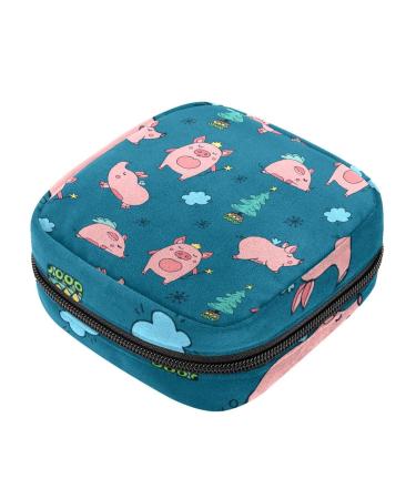 Menstruation pad bag with zipper women's napkin bag tampons collective bags for women and girls (funny pigs with wings)