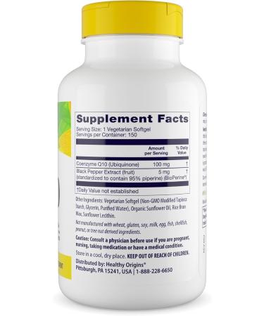 Healthy Origins Natural Enhanced CoQ10 (BioPerine ) 100 mg - Heart Health & Energy Supplement - Gluten-Free & Non-GMO Supplements with BioPerine & Sunflower Lecithin ((Pack of 1) 150 Veggie Gels) 150 Count (Pack of 1) - Buy Online on GoSupps.com