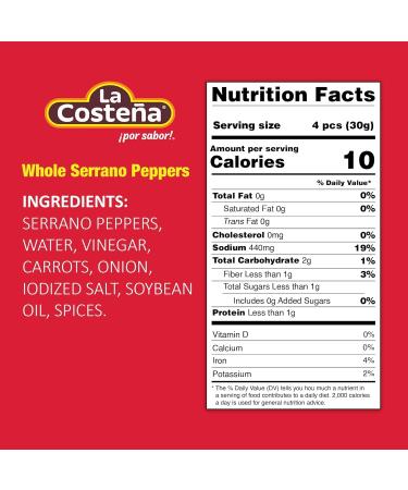La Costena Serrano Whole Chillies 199g (Pack 10) / Mexican Serrano Hot Spicy Chilli Peppers Canned Chillies Bulk - Buy Online on GoSupps.com