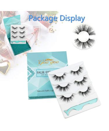 Goo Goo 16mm Siberian 3D Mink Eyelashes 3 Pairs Set - Handmade Crossed Cluster Daily Style - Buy Online on GoSupps.com
