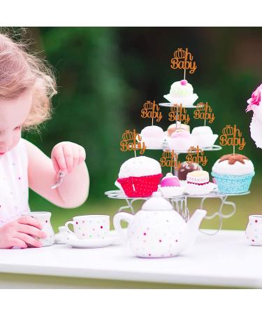 Gyufise 24Pcs Pumpkin Oh Baby Cupcake Toppers - Orange Glitter Fall Theme Picks for Baby Shower, Birthday, Thanksgiving, Halloween Parties - Buy Online on GoSupps.com