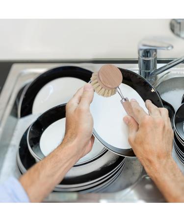 Bamboo Dish Brush with Handle - 4 Replacement Heads | Eco Brosse Vaisselle | Dish Scrub Brush | Dish Scrubber Brush | Vegetable Brush | Bamboo Wok Brush for Cleaning Kitchen Utensils - Buy Online on GoSupps.com