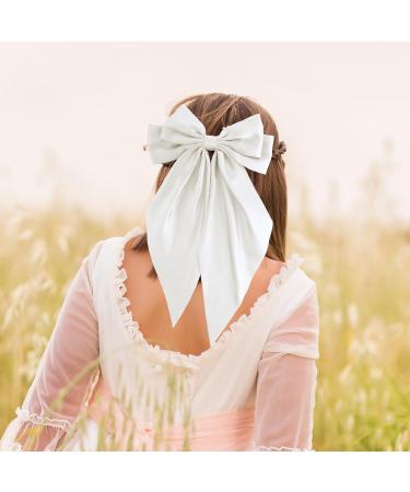 Andibro French Bow Hairpins for Women Long Tail Large Bow Barrettes Clip Soft Silky Satin Hairclip Bow Metal Duckbill Clips for Dress up Accessories Decor for Wedding Party - Buy Online on GoSupps.com