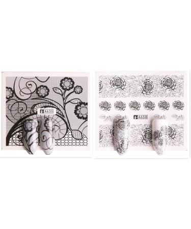 40 Sheets Nail Art Stickers Water Transfer Nail Decals Black Lace Flower Series Design Manicure Tips Nail Tips DIY Toenails Nail Art Decorations Accessories - Buy Online on GoSupps.com