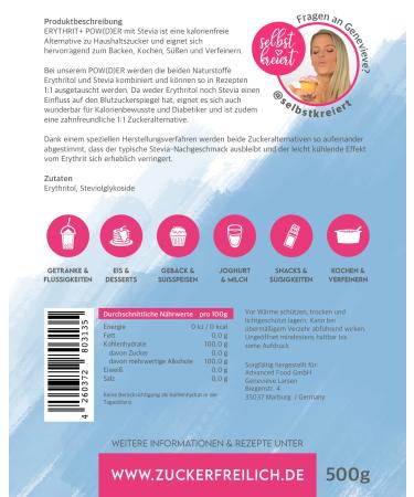 Sucker-Free Erythritol + Stevia Powder - 1:1 Sugar Replacement 500g | Calorie-Free Sweetener for Diabetics & Health-Conscious - Buy Online on GoSupps.com