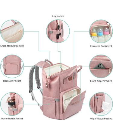 Viedouce Baby Diaper Backpack | Waterproof Large Capacity Baby Bag with Diaper Support & Stroller Belts - Rosa-01 - Buy Online on GoSupps.com