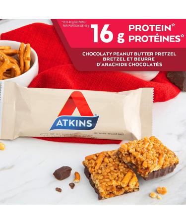 Atkins Protein Bars - Chocolaty Peanut Butter Pretzel Low Sugar Keto Friendly High Protein High Fibre 1g Sugar 4g Carbs 5ct - Buy Online on GoSupps.com