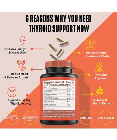 Thyroid Support for Women with Iodine - Enhanced Absorption Complex for Energy, Metabolism & Focus | Relaxation Formula with Ashwagandha, L-Tyrosine & Adaptogens - Non-GMO - Buy Online on GoSupps.com