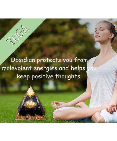 Xiannvxi Obsidian Orgonite Pyramid | Black Stone Crystal Lotus Pyramids for Positive Energy & Spiritual Healing | Unique Success Gifts - Buy Online on GoSupps.com