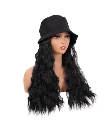 MapofBeauty 24 Inch Black Hat Wig - Long Wavy Curly Synthetic Daily Use Wig - Buy Online on GoSupps.com