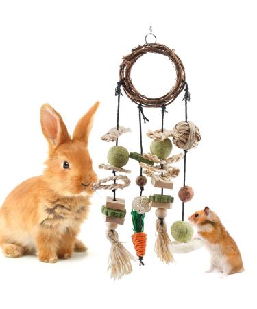 Bissap Bunny Chew Toy, Rabbits Cage Hanging Chew Toys and Treats Rattan Ring with Snacks for Guinea Pigs Chinchillas Hamsters Rats and Other Small Pets Teeth Grinding