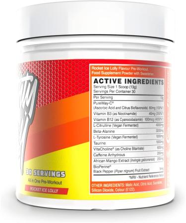 Naughty Boy High Energy Pre Workout Powder with Beta Alanine Citrulline & Caffeine Supplements for Men & Women Clinically Dosed Energy Drink- 390g/30 Servings (Rocket Ice Lolly) - Buy Online on GoSupps.com