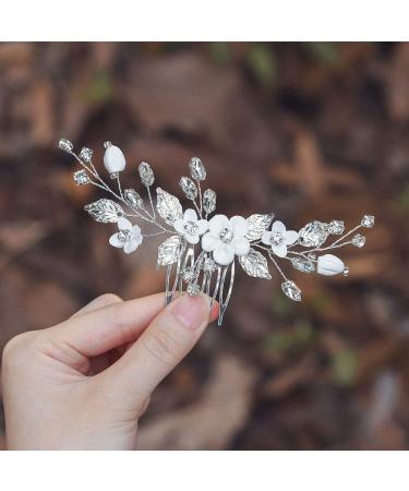 Unicra Silver Flower Wedding Hair Comb - Bridal Side Accessory with Sparkly Crystal, Perfect Hair Piece for Women and Girls - Buy Online on GoSupps.com
