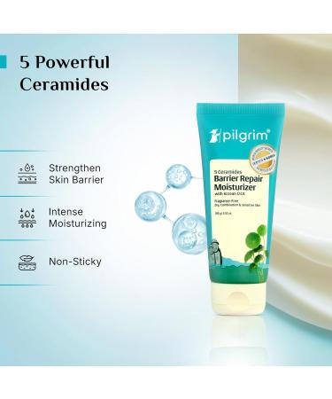 Pilgrim Cica Moisturizer for Face with 5 Ceramides & Hyaluronic Acid | Hydrating Fragrance-Free Cream for Dry Sensitive & Combination Skin | Repairs Skin Barrier | 3.53 Oz (100g) - Buy Online on GoSupps.com