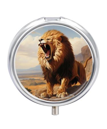 Small Travel Pill Case Round Metal Pill Box for Pocket Purse 3 Compartment Portable Pill Holder Mini Pill Organizer for Travel or Daily - Lion Lion 3