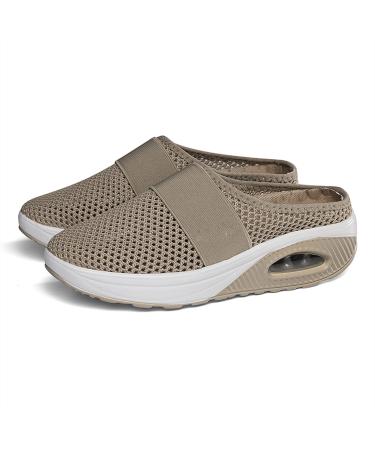 Bonseor Air Cushion Slip-On Walking Shoes Orthopedic Diabetic Walking Shoes Breathable with Arch Support Knit Casual Comfort Outdoor Walking Sneakers (Khaki 7.5) 7.5 Khaki