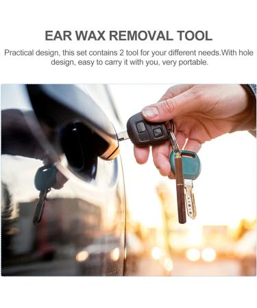 Stainless Steel Earwax Removal Tool with Ring - Portable Ear Cleaner Spoon (Wood Color) - Buy Online on GoSupps.com